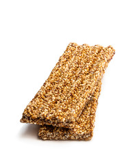 Sesame seed honey bars isolated on white