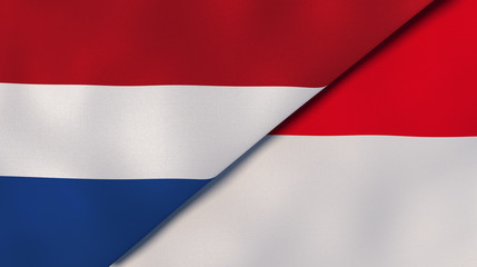 The flags of Netherlands and Monaco. News, reportage, business background. 3d illustration