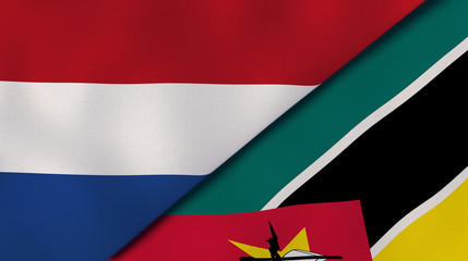 The flags of Netherlands and Mozambique. News, reportage, business background. 3d illustration