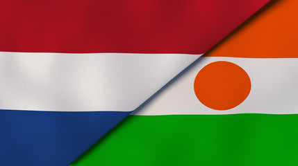 The flags of Netherlands and Niger. News, reportage, business background. 3d illustration