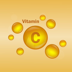 Vitamin A gold drop icon. Vitamin drop pill capsule. Vitamin C natural essence for skin. Vector illustration.