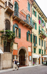 The architecture of the old part of the city of Verona in Italy.