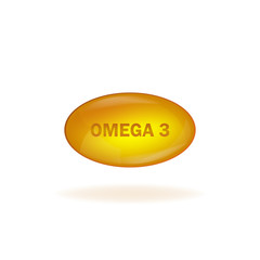 Golden omega 3 on white background. Vector design. Logo design. Logo fish. Isolated vector sign symbol.