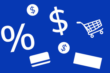 cashback concept with shopping cart with percent sign