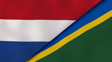 The flags of Netherlands and Solomon Islands. News, reportage, business background. 3d illustration