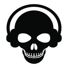 Skull in earphones icon, isolated on a white background. Vector stock illustration.