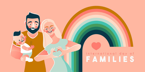 International day of families card or poster template with man, woman and son