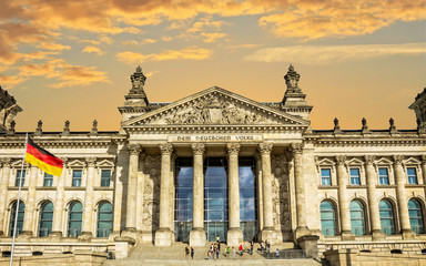 Fototapeta na wymiar Berlin, Germany : Reichstag Building in Berlin, Seat of the German Parliament - Deutscher Bundestag, Germany