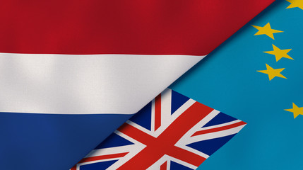 The flags of Netherlands and Tuvalu. News, reportage, business background. 3d illustration