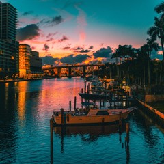 sunrise city water boat skyline buildings bridge sunset river sea miami florida cityscape architecture dusk impressions lighting port © Alberto GV PHOTOGRAP