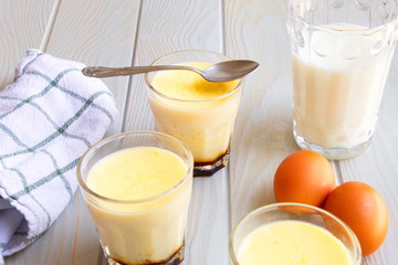 delicious custards with milk and eggs that are raw materials
