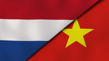 The flags of Netherlands and Vietnam. News, reportage, business background. 3d illustration