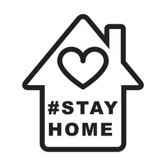 Stay at home slogan with house and heart inside. Protection campaign or measure from coronavirus, COVID-19. Stay home quote text, hash tag or hashtag. Coronavirus, COVID 19 protection logo, vector.
