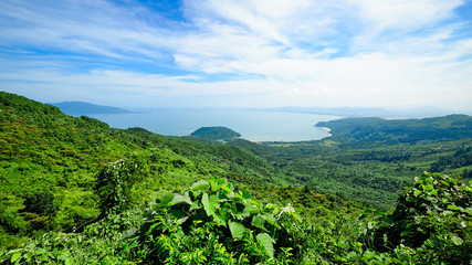 View of the jungle and the ocean from the Hai Van pass in Vietnam