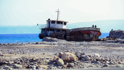Abandoned and Rusted Old Boat on the Coast of Tadjoura, Djibouti