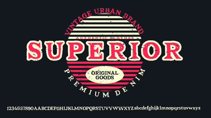 Denim Clothing print for t-shirt or apparel. Retro artwork for fashion and printing. Old school vector graphic with denim theme and typography. Vintage effects are easily removable.Vintage Font 