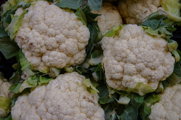 White cauliflower is a vegetable. On sale in a vegetable shop.