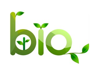 organic word with green leaves on white background - 3d rendering