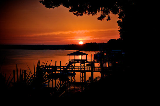 unset over the lake in bluffton, south carolina