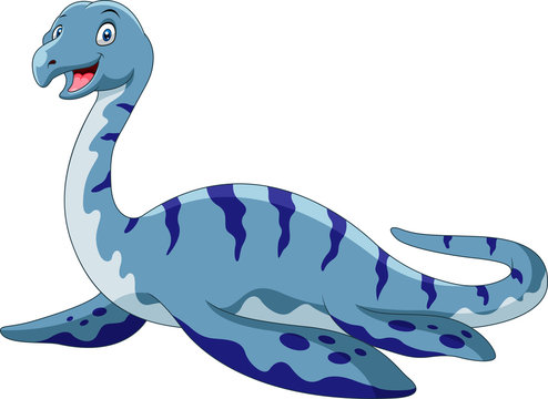 Cute funny cartoon plesiosaurus smile