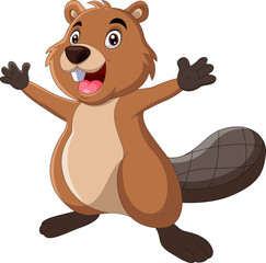 Cartoon funny beaver pose waving - 337765512