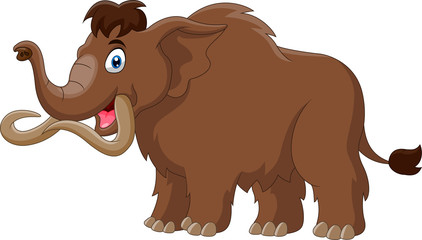 Cartoon mammoth walking cute happy
