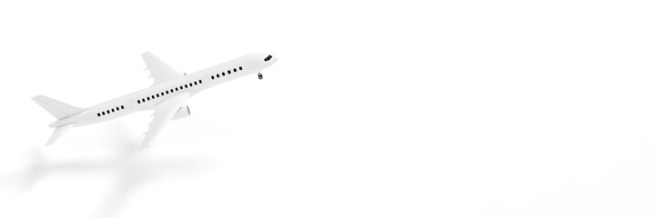 Fototapeta premium Model plane, airplane on white color background 3d rendering. 3d illustration idea of travel, tourism, transportation and holiday card template minimal concept with space for text.