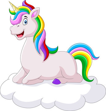 Beautiful unicorn cartoon on a cloud