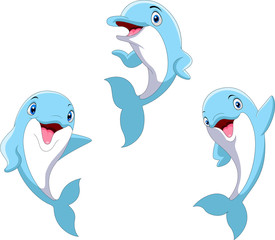 Cute cartoon funny dolphin set