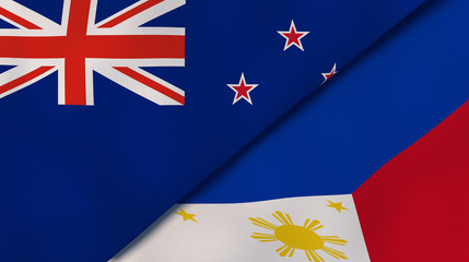 The flags of New Zealand and Philippines. News, reportage, business background. 3d illustration