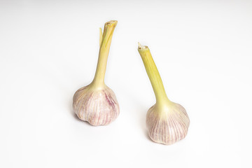 Garlic is one of the best natural anti-virus products. Photo of garlic bulbs on a white background
