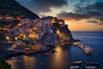 Cinque Terre Italy Cityscapes Manarola Dawn