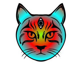 vector illustration of a cat with third eye its a trippy version  of cat's face