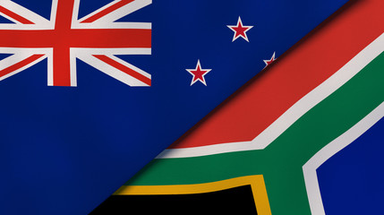 The flags of New Zealand and South Africa. News, reportage, business background. 3d illustration