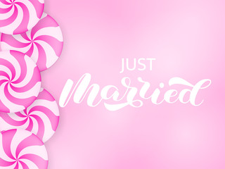 Just married brush lettering. Vector stock illustration for poster or banner
