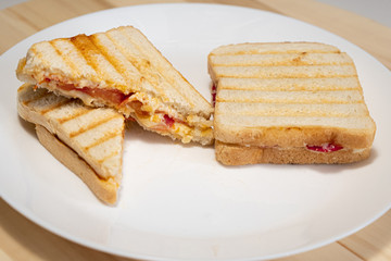 Toasts with tomato and cheese on the plate