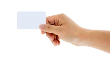 Hand holding card isolated white background and clipping path.