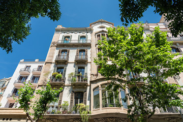 Detail Of Beautiful Facade Building Architecture In City Of Barcelona, Spain