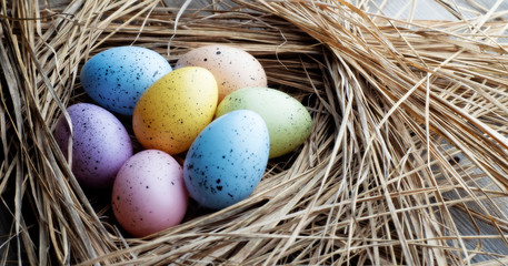 Easter eggs on wooden background