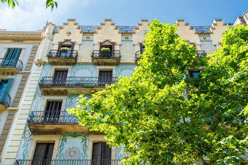 Detail Of Beautiful Facade Building Architecture In City Of Barcelona, Spain