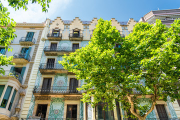 Fototapeta na wymiar Detail Of Beautiful Facade Building Architecture In City Of Barcelona, Spain
