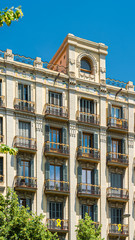 Fototapeta na wymiar Detail Of Beautiful Facade Building Architecture In City Of Barcelona, Spain