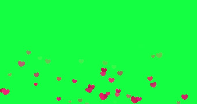 Like hearts floating up, live video chat template overlay on green chroma key background. Like hearts live chat effect for followers likes and votes