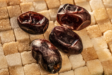 Sweet dates on the sugar cubes 