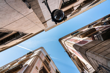 Detail of Beautiful Buildings Architecture In City Of Barcelona, Spain Shot With Perspective View