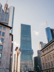 Fototapeta na wymiar Several Skyscrapers in Downtown Frankfurt also called Mainhattan