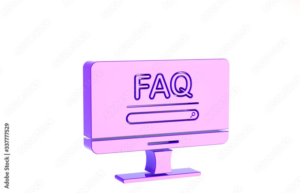 Fototapete purple computer monitor with text faq information icon isolated on white background. frequently aske
