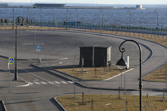 Side vew of the abandoned parking and the surrounding area subway station novorostovskaya.