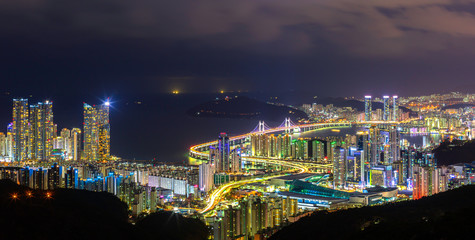 Busan Night Cityscape bast landmark in South Korea