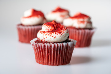 Group of Red Velvet Cupcakes on White Background